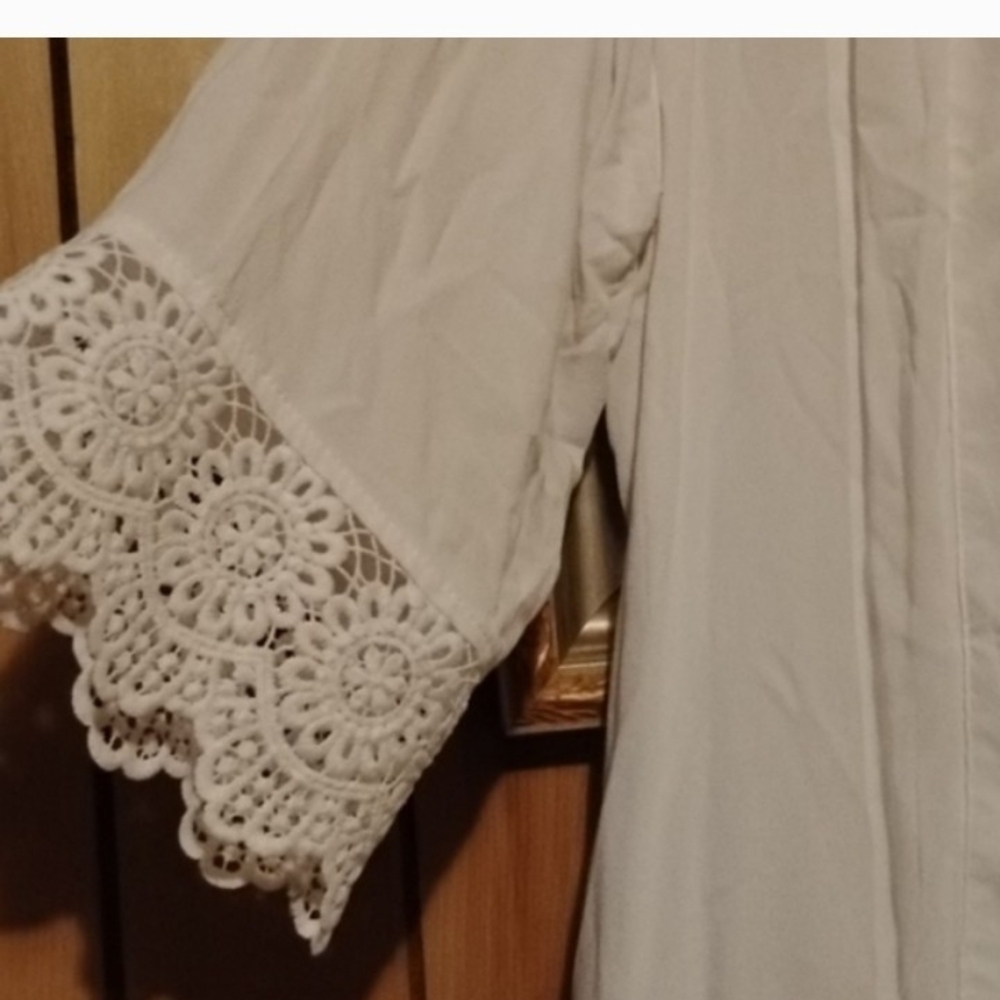 Notations White Crochet Trim Open Front Jacket - Picture 2 of 6